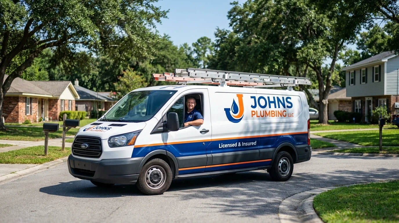 Johns Plumbing LLC service van in Little Valley, NY