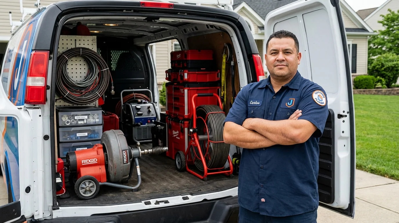 Professional drain cleaning equipment and Johns Plumbing LLC plumber in Little Valley