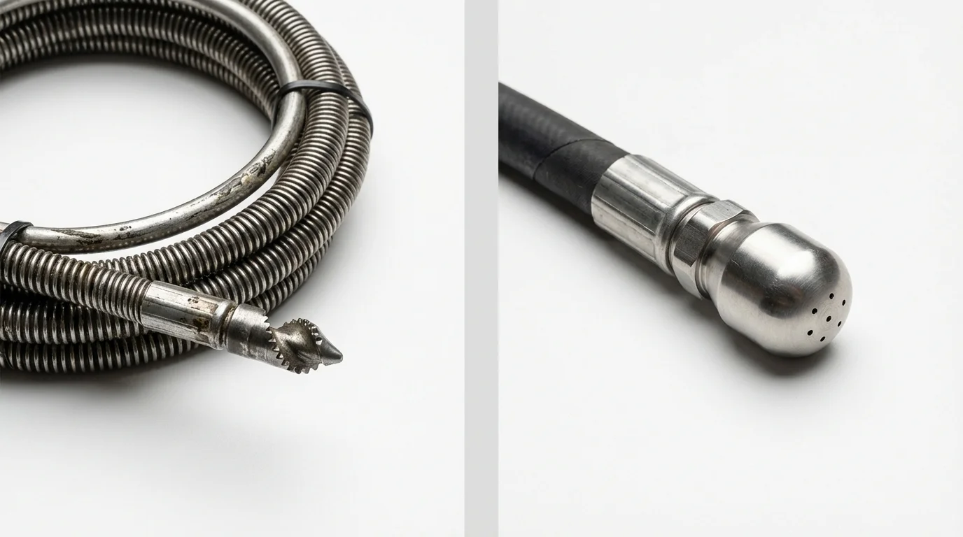 Drain snake cable and hydro jetting nozzle used for drain cleaning in Little Valley, NY