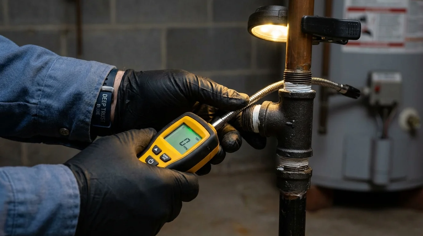 Gas leak detection with electronic sniffer by Johns Plumbing LLC in Little Valley