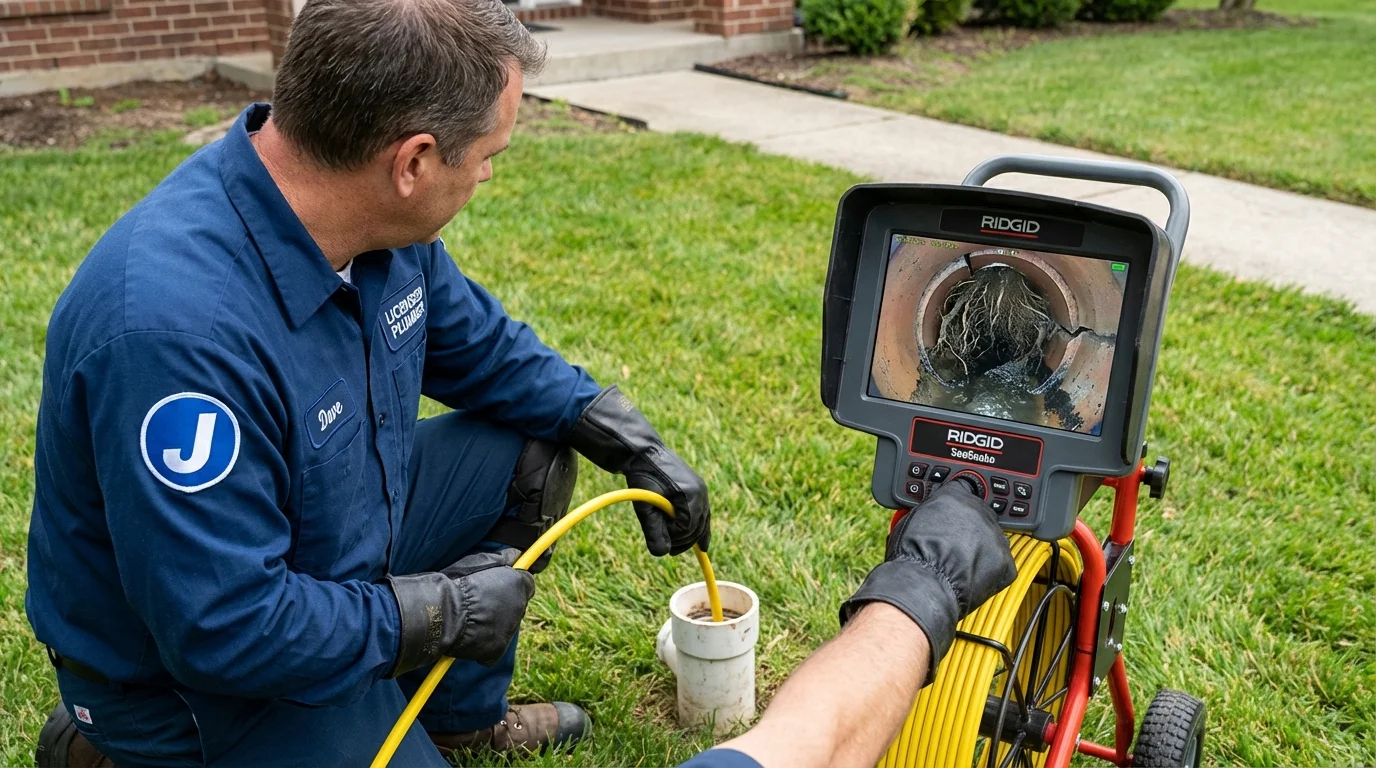 Sewer camera inspection being performed by Johns Plumbing LLC in Little Valley