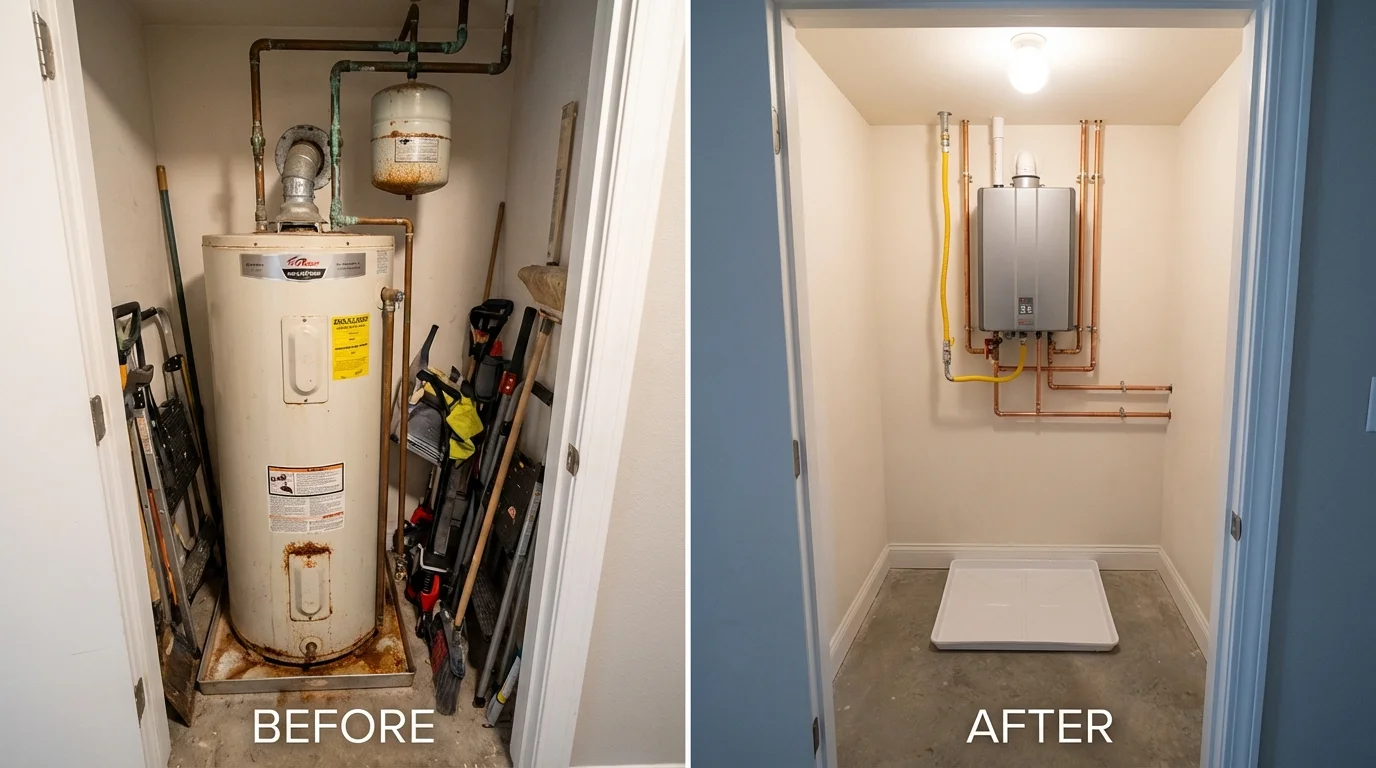 Tank water heater versus wall-mounted tankless unit comparison for Little Valley, NY homeowners