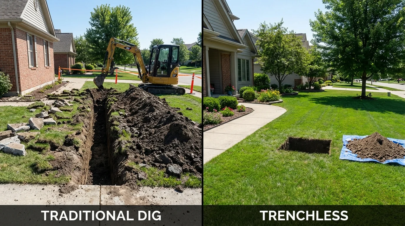 Trenchless sewer repair with minimal yard damage versus traditional excavation in Little Valley, NY